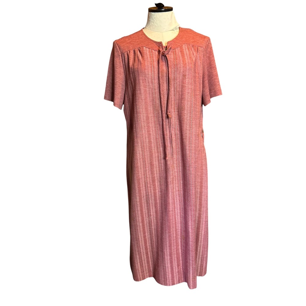 Flutterbye Vintage Pink Striped Short Sleeve Midi House Dress Loungewear L??